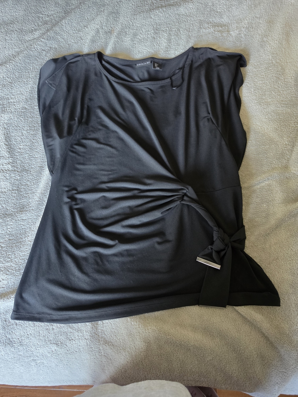 Tahari Black Short-Sleeve Side-Tie Top